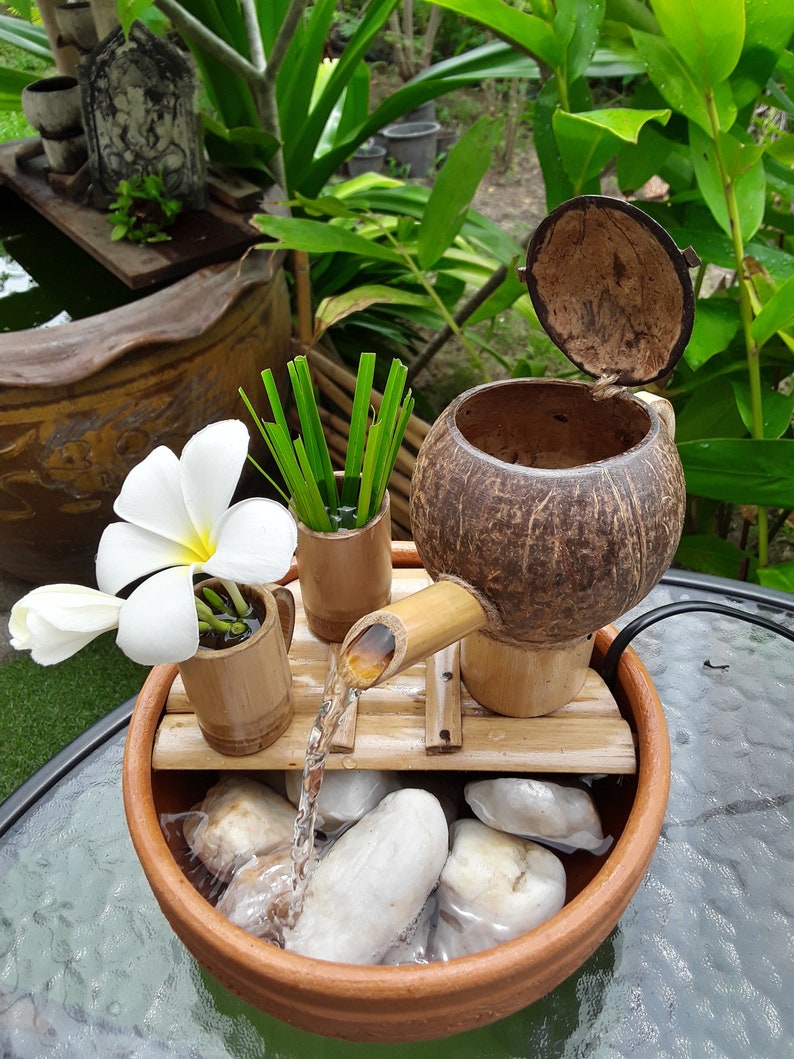 Handmade Natural Coconut shell & Bamboo Fountain