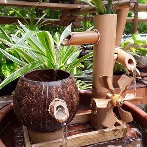 Table top water fountain with turbine,mini fountain,indoor fountain handmake fountain real handmake from coconut shell & bamboo