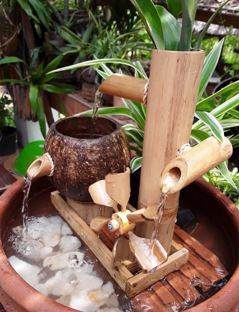 Bamboo Tabletop Water Fountain Turbine style, Mini fountain  6*5*12 Inches