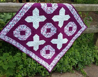 Hugs and Kisses Purple and Teal Patchwork Baby Quilt