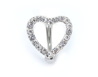 CZ Heart Belly Ring: Stainless Steel Reverse Navel Piercing