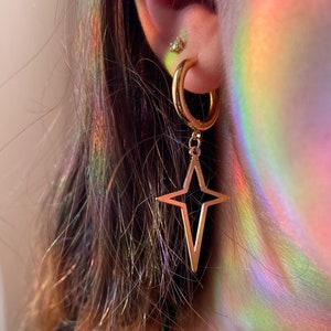 North Star Earring/ Gold North Star Earrings/ Starburst Earrings/ Star Earring/ Dangly Star Earrings/ Huggie Earrings/ North Star Jewelry