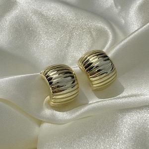 Gold Chunky Huggie Hoop Earrings: 14k Gold Plated Sterling Silver