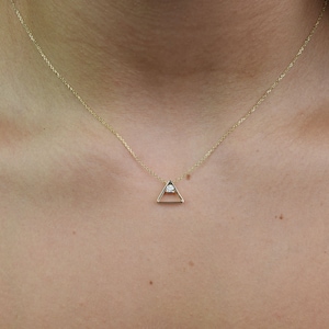 14k Gold Diamond Triangle Necklace: Geometric Lab-Grown Diamond Pendant