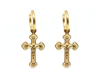 Gold Cross Hoop Earrings: Chunky Stainless Steel Jewelry