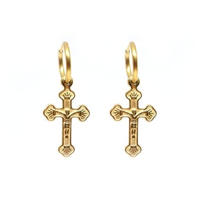 Gold Cross Earrings | Hoop Earrings | Cross Hoop Earrings | Chunky Gold Jewelry | Chunky Hoop Earrings | Christmas Gift