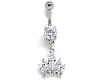 Couronne Belly Ring | Anneau du ventre de princesse| Piercings étincelants | Anneau abdominal chirurgical en acier | Anneaux de ventre étincelants | Bijoux pour le corps chaud