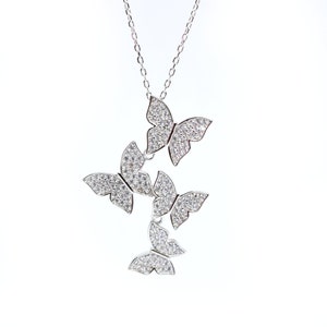 Sparkly Cubic Zirconia Butterfly Necklace: Sterling Silver 925