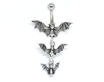 Bat Belly Ring / Dangly Bat Navel Ring / Gothic Belly Button Ring / Vampire Belly Button Ring / Body Jewelry / Dangly Navel Piercings