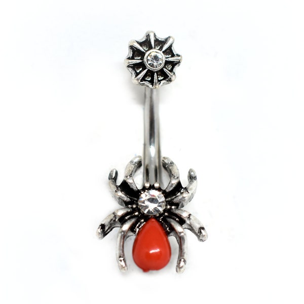 Spider Belly Ring/ Red Spider Belly Piercing/ Surgical Steel Navel Ring/ Spider Body Jewelry/ Belly Piercing/ Body Jewelry /Spider Jewelry