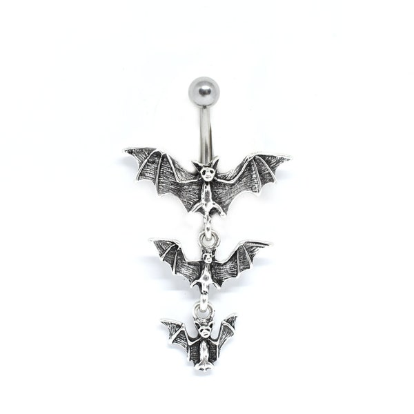 Bat Belly Ring / Dangly Bat Navel Ring / Gothic Belly Button Ring / Vampire Belly Button Ring / Body Jewelry / Dangly Navel Piercings