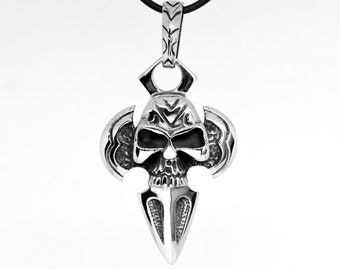 Stainless Steel Skull Necklace / Hatchet Skull Pendant / Stainless Steel Skull / Skull Jewelry / Biker Jewelry / Statement Necklace