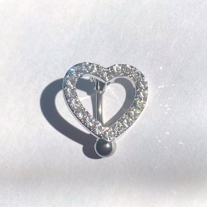 CZ Heart Belly Ring: Stainless Steel Reverse Navel Piercing