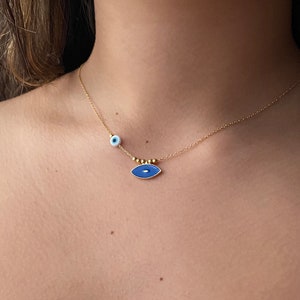 Sterling Silver Evil Eye Necklace: Minimalist Enamel Bead Design