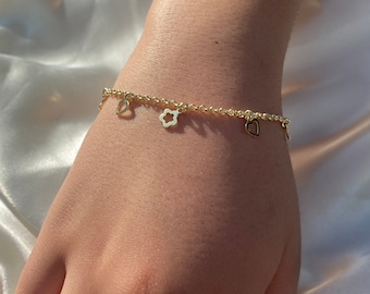 Gold Heart Star Charm Bracelet | Charm Bracelet for Women | Sterling Silver Charm Bracelet | Birthday Bracelet | Gift for Her | Friend Gift