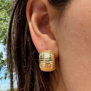 Gold Chunky Huggie Hoop Earrings: 925 Sterling Silver Thick Hoops