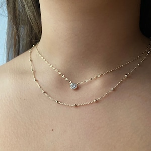 Diamond CZ Solitaire Necklace/ Gold CZ Layered Necklace/ Diamond CZ Charm Necklace/ Floating Diamond Necklace/ Solitaire Necklace