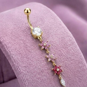 Piercing para el ombligo con colgante de flor de circonita cúbica: acero inoxidable