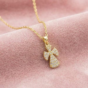 Dainty Angel Necklace: Sterling Silver Guardian Pendant, CZ Stones image 1