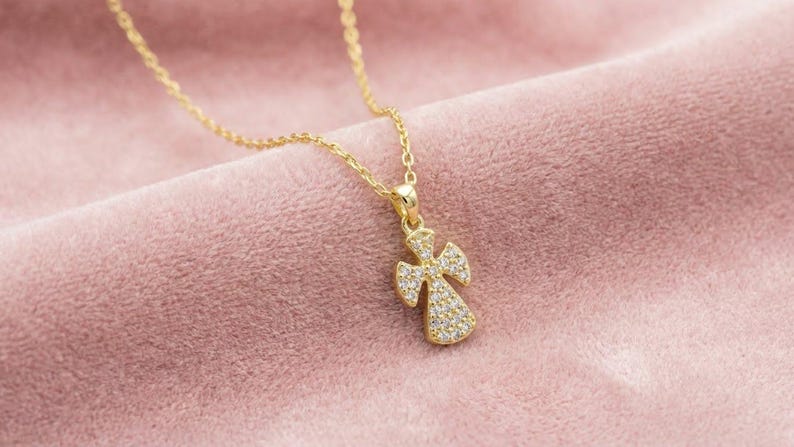 Dainty Angel Necklace: Sterling Silver Guardian Pendant, CZ Stones image 1
