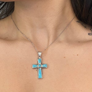 Turquoise Cross Necklace | Sterling Silver 925 Turquoise Cross Necklace| Silver Turquoise Cross Necklace | Communion Gift