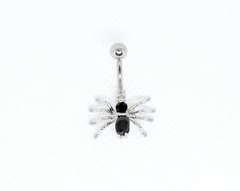 Black & Silver Spider Belly Ring: Surgical Steel Piercing