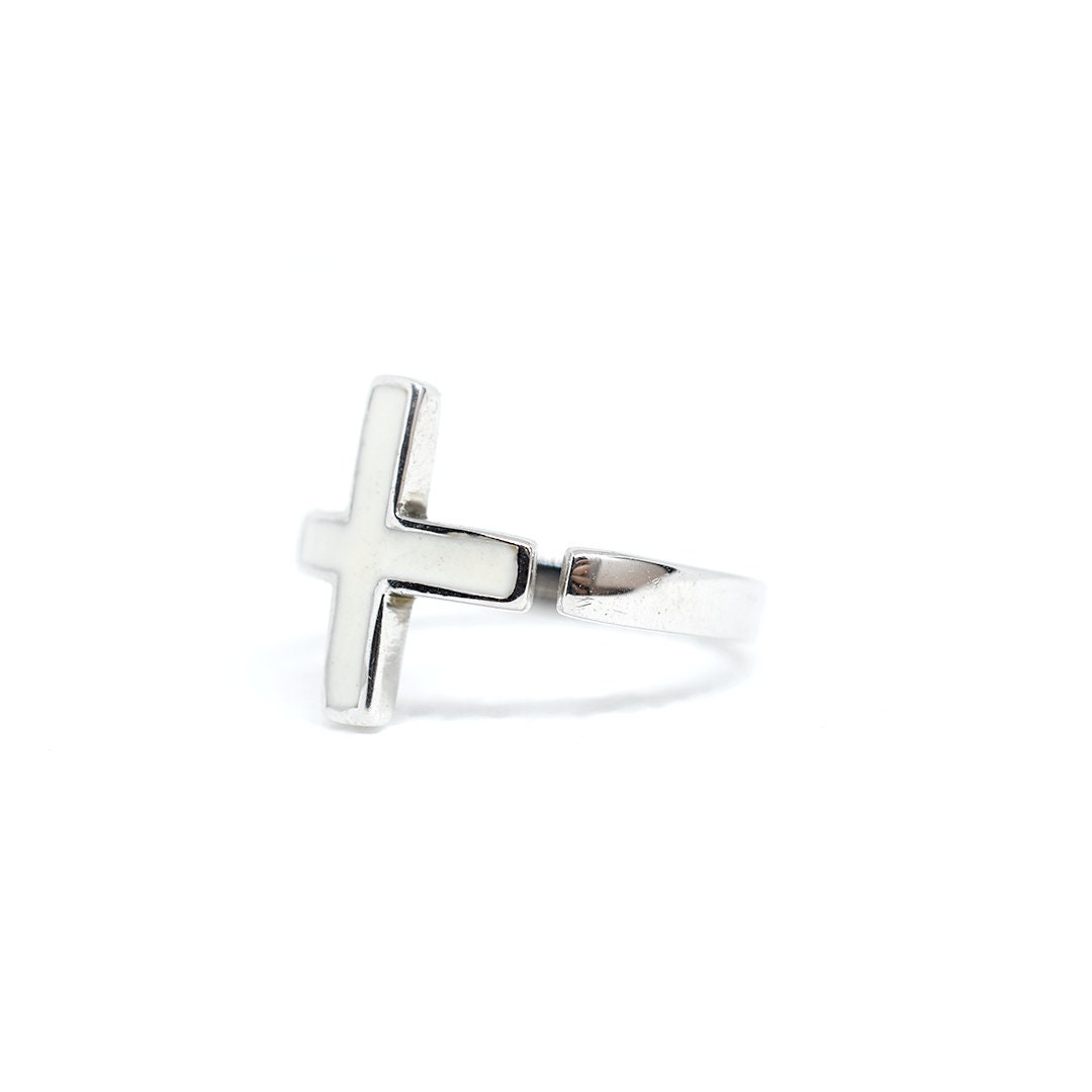 Cross Ring / Handmade Enamel Cross Ring / Adjustable Sterling | Etsy