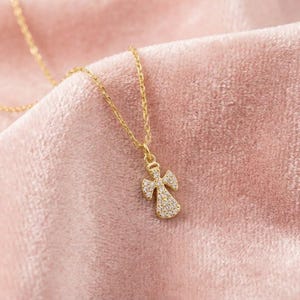 Dainty Angel Necklace: Sterling Silver Guardian Pendant, CZ Stones image 4