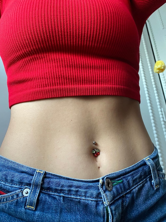 Cherry Belly Ring Surgical Steel Cherry Belly Button Ring Sparkly Belly Ring Navel Ring Belly Button Piercings Cherry Jewelry Etsy