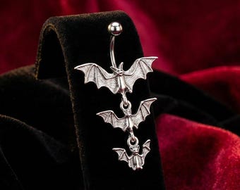 Dangly Bat Belly Ring: Gothic Surgical Steel Navel Piercing