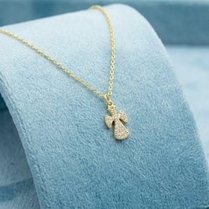 Dainty Angel Necklace: Sterling Silver Guardian Pendant, CZ Stones image 2