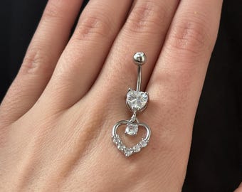 Piercing para el ombligo con forma de corazón de circonita cúbica: joyería de verano de acero quirúrgico