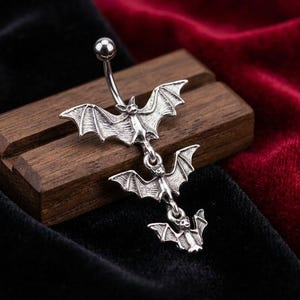 Dangly Bat Belly Ring: Gothic Surgical Steel Navel Piercing image 2