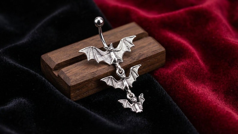 Dangly Bat Belly Ring: Gothic Surgical Steel Navel Piercing image 2