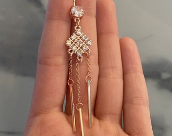 Diamond CZ Chain Belly Ring/ CZ Sparkly Belly Button Ring/ Dangly Belly Ring/ CZ Chain Piercing/ Sparkly Body Jewelry
