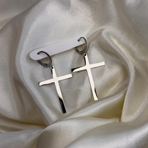 Stainless Steel Cross Hoop Earrings: Minimalist Dangly Jewelry