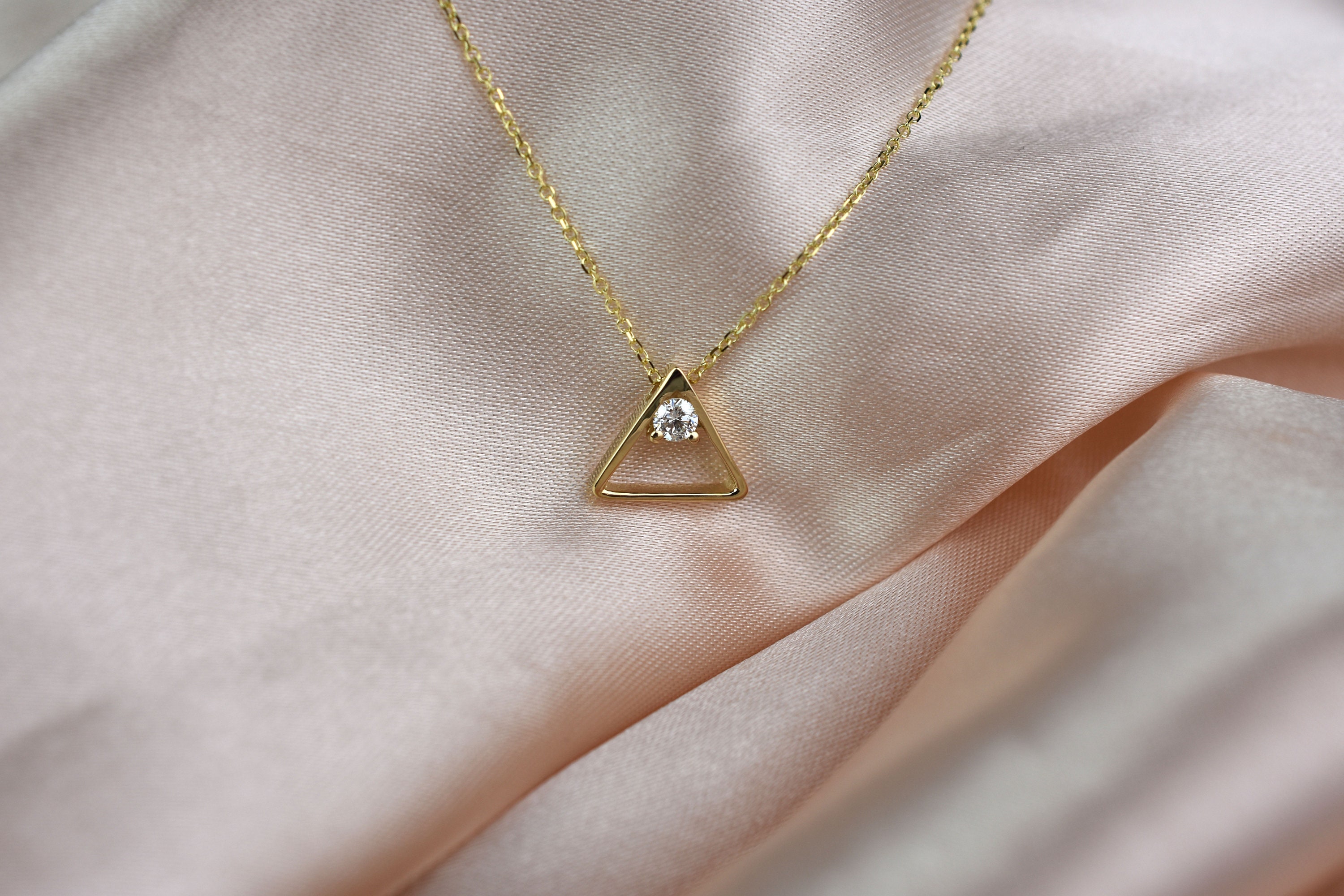 Diamond Triangle Necklace / 14k Gold Diamond Necklace / Gold Etsy Canada