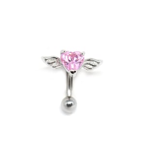 Pink Heart Belly Button Ring/ Angel Wings Belly Piercing/ Heart Navel Ring/ Heart Belly Jewelry/Body Jewelry/ Sparkly Belly Button Piercing/