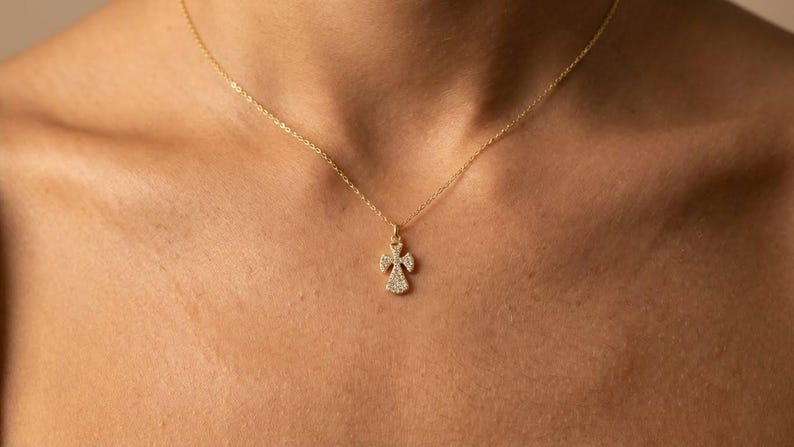 Dainty Angel Necklace: Sterling Silver Guardian Pendant, CZ Stones image 3