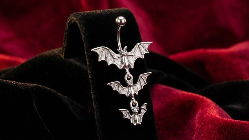 Dangly Bat Belly Ring: Gothic Surgical Steel Navel Piercing image 6