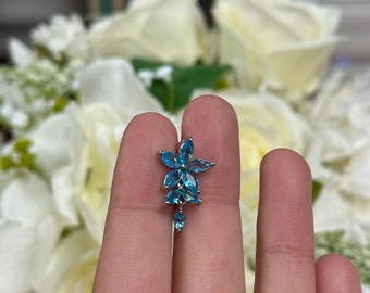 Blue Flower Belly Ring / CZ Belly Ring / Navel Ring / Dangly Belly Button Ring / Pink Flower Belly Piercing / Reverse Belly Button Rings