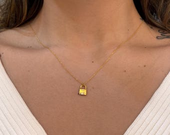 Gold Padlock Necklace: Sterling Silver Gold Plated Pendant