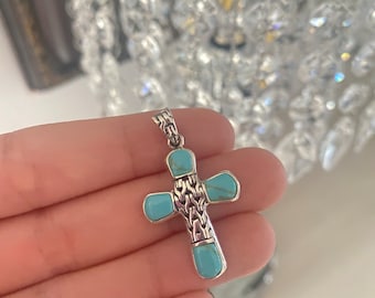 Sterling Silver Turquoise Cross Necklace: Communion Gift
