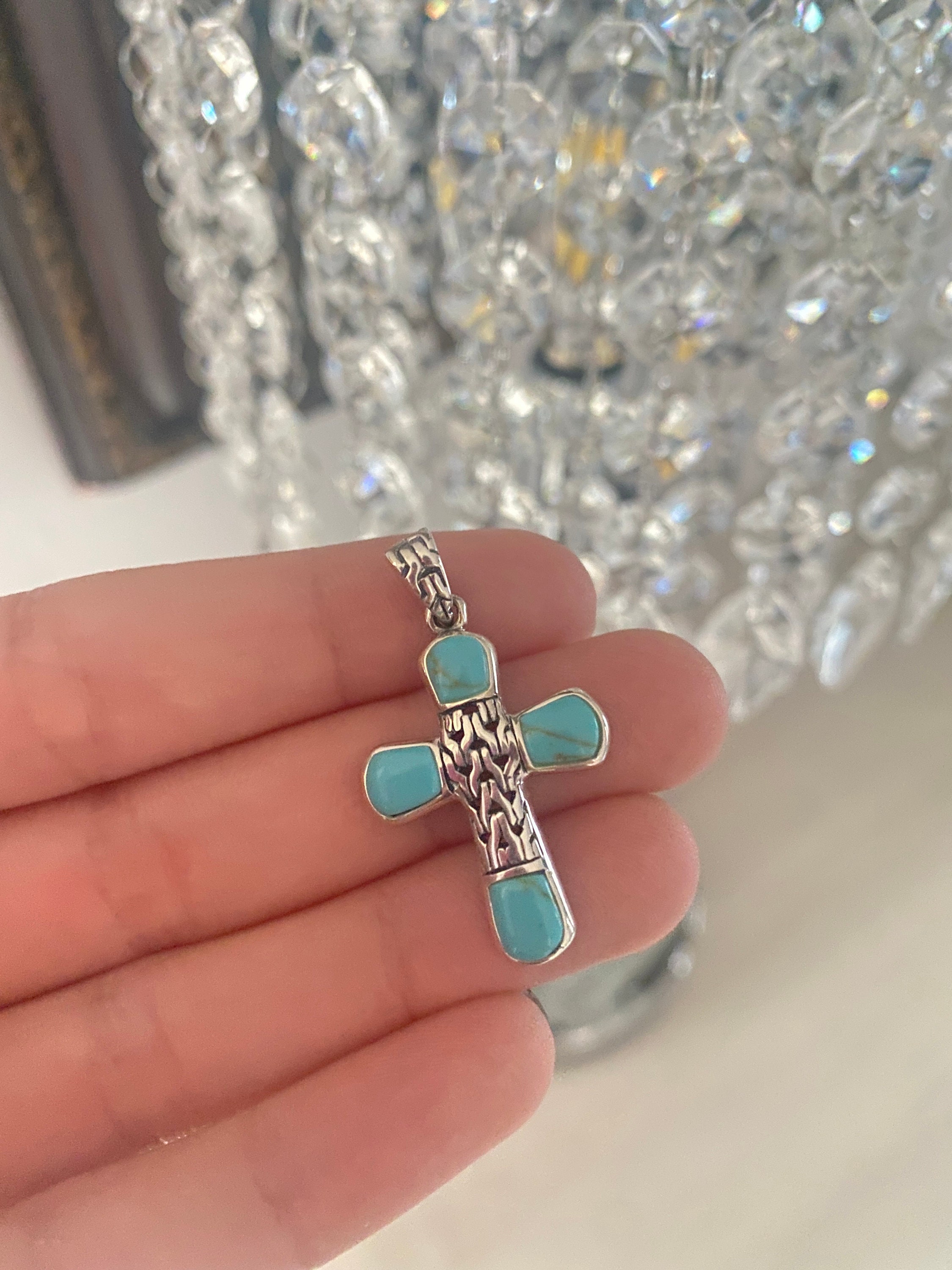 Collana Con Croce In Argento Sterling E Turchese: Regalo Per La Comunione - Italia - Foto 6