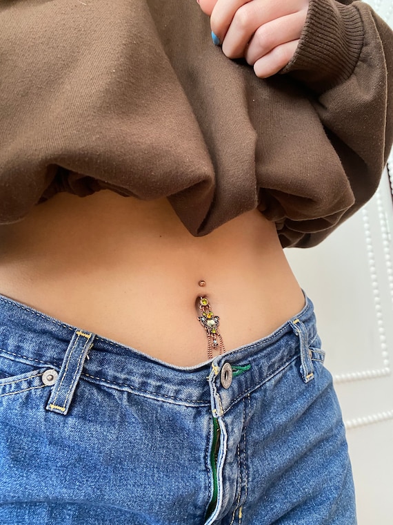 Vintage Antique Starfish CZ Dangle Surgical Steel Belly Button Navel Ring Vintage Antique Starfish CZ Dangle Surgical Steel Belly Button Navel Ring