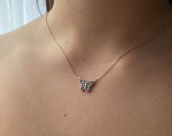 Wendalern Boho Collana girocollo con farfalla in cristallo Collane con ciondolo in argento con strass Collana con catena a farfalla scintillante Pave Diamond Collana con farfalla Gioielli per donne