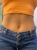 Diamond CZ Flower Belly Ring/ 14k Gold Belly Button Ring/ Dangly Flower Belly Ring/ Dangly Belly Ring/ CZ Chain Piercing