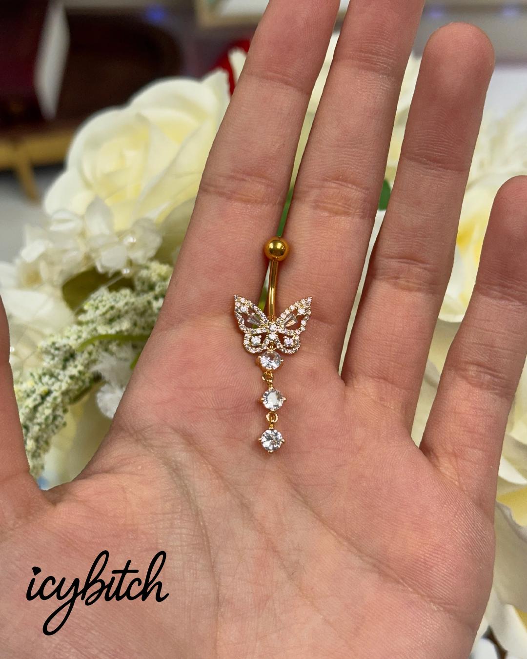 Anneau De Ventre Pendentif Papillon En Or 14 Carats 14G - Piercing Nombril, Interne Fileté, Hypoallergénique - 5