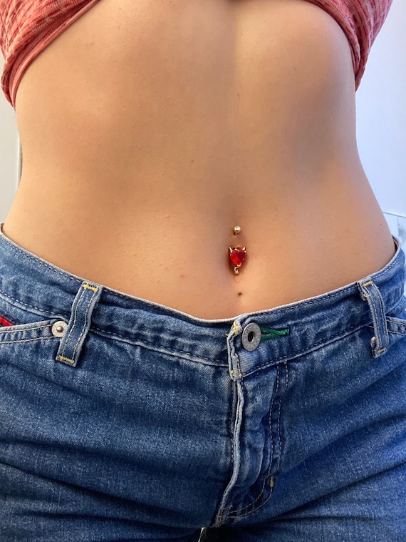 Devil Heart Belly Ring Heart Belly Ring Devil Tail Belly Ring Red Heart Belly Ring Belly Button Ring Heart Etsy