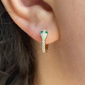 Snake Hoop Earrings / Snake Huggie Hoops / Sterling Silver Snake Earrings / Sparkly Snake Earrings / Snake Head Earring /Gold Huggie Earring